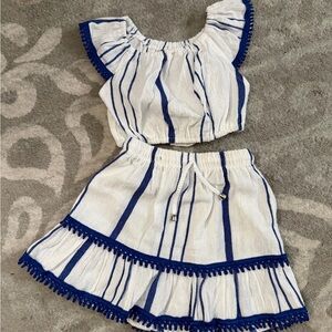 Toddler Girl Blue and White Striped Two-Piece Skirt Set